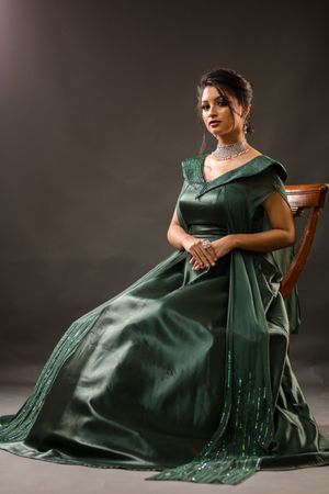 Buy Dark Green Satin Gowns Online Latest Collection with Prices